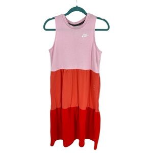 NIKE Colorblock Sleeveless Jersey Knit Tiered Dress Pink Girls Sportswear Casual